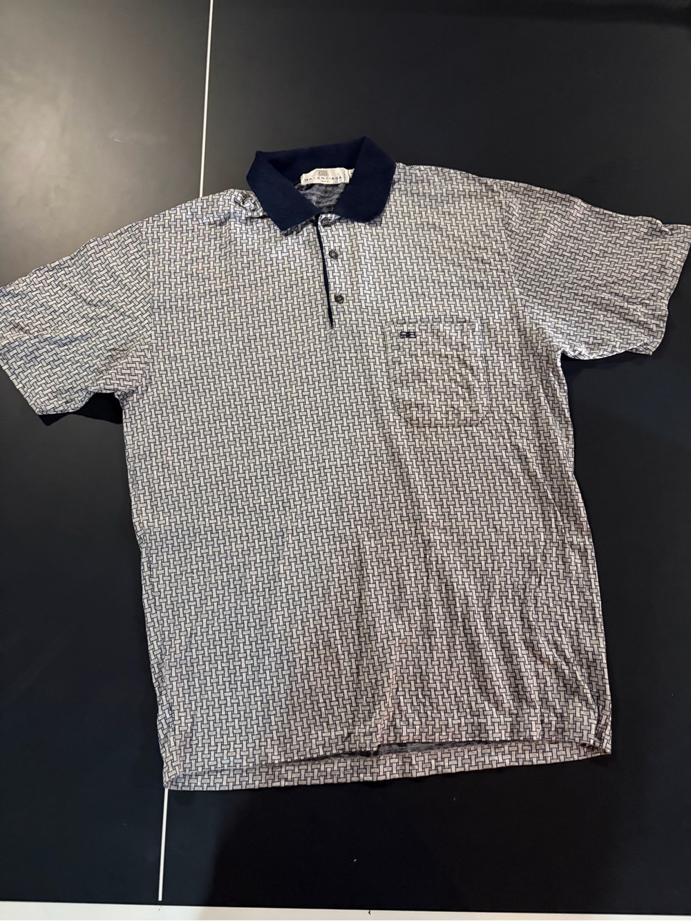 Balenciaga Men's Navy Patterned Polo Shirt